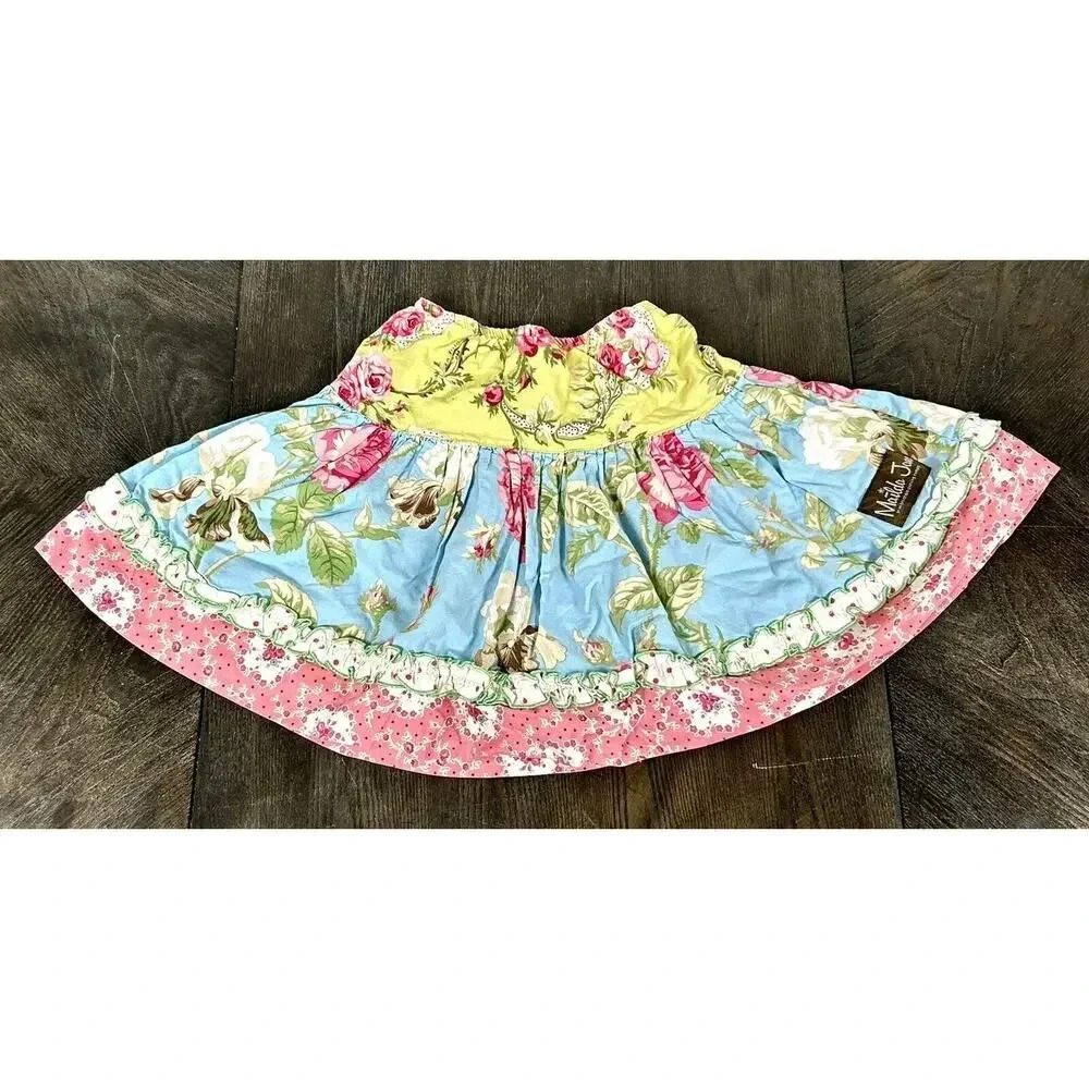Matilda Jane Clothing Girls Ruffled Tiered Floral Skirt Size 4 Made In USA - Picture 10 of 11